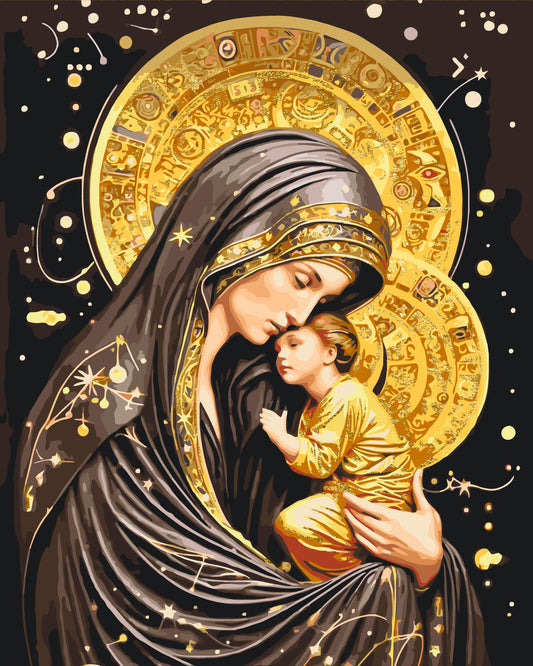 Számfestés kereten 40×50 cm - Szent Istenszülő ikonja fémes színekkel LW 3433