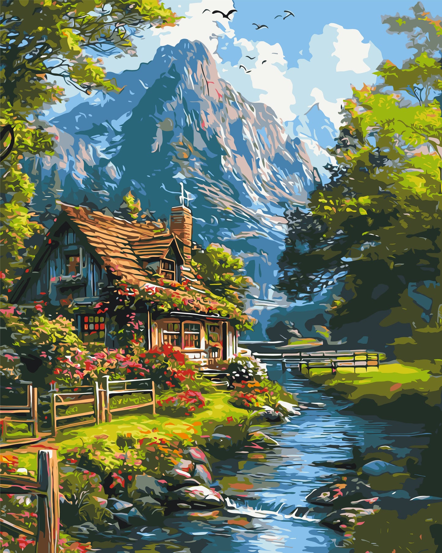 Számfestés kereten 40×50 cm tájkép – Nyugodt hegyi élet LW 3438