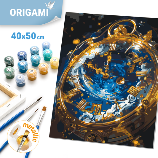 Maľovanie podľa čísel na ráme 40*50 cm - Sila času s metalickými farbami - Krajinka - LW 3466