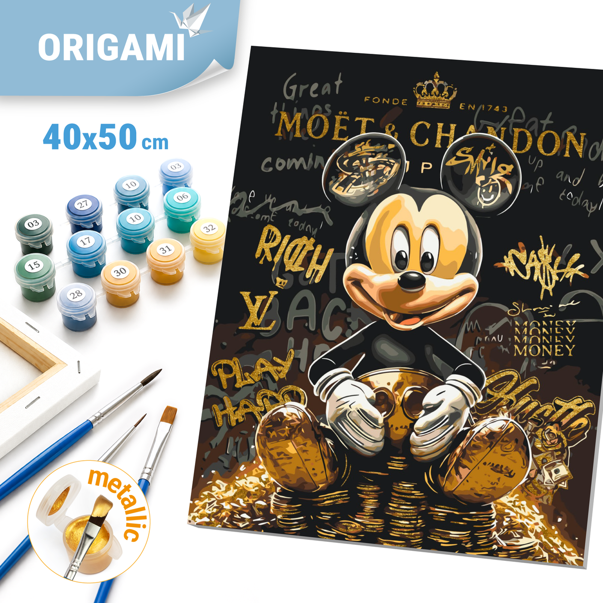 Számfestés kereten 40×50 cm Mickey egér fémes színekkel LW 3493