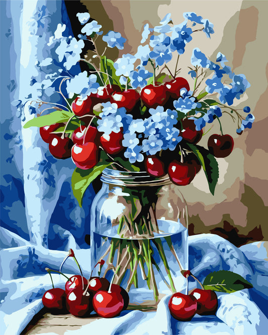 Számfestés kereten 40×50 cm – Csendélet/Virágok. Virágcsokor meggyel LW 3505