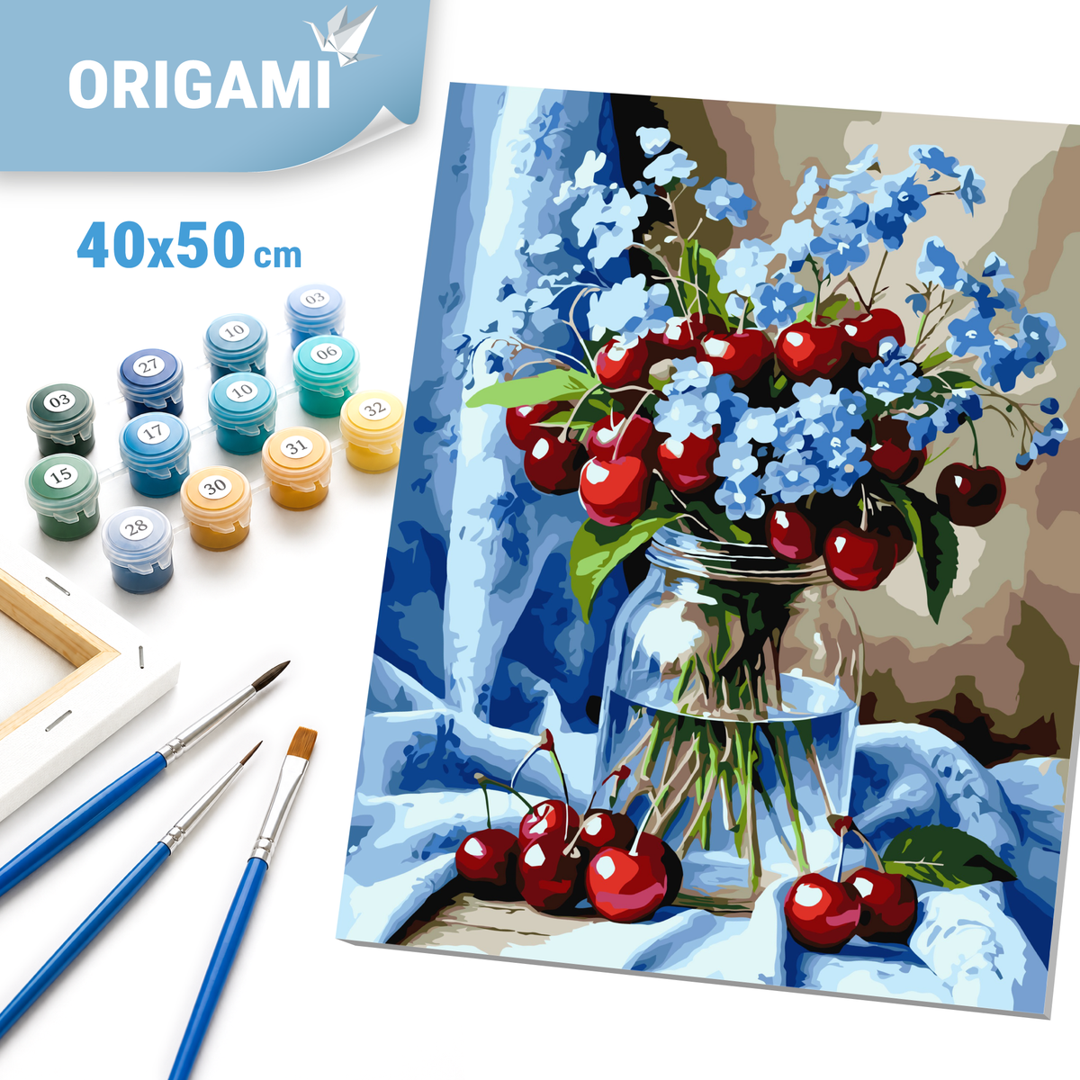 Paint by numbers on a 40*50 cm frame – Still Life/Flowers. Bouquet of flowers with cherries LW 3505