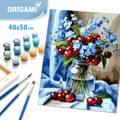 Paint by numbers on a 40*50 cm frame – Still Life/Flowers. Bouquet of flowers with cherries LW 3505