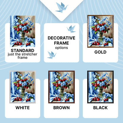 Paint by numbers on a 40*50 cm frame – Still Life/Flowers. Bouquet of flowers with cherries LW 3505