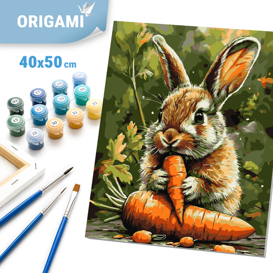 Paint by Numbers on a 40*50 cm frame – Animals. Bunny with carrot LW 3507