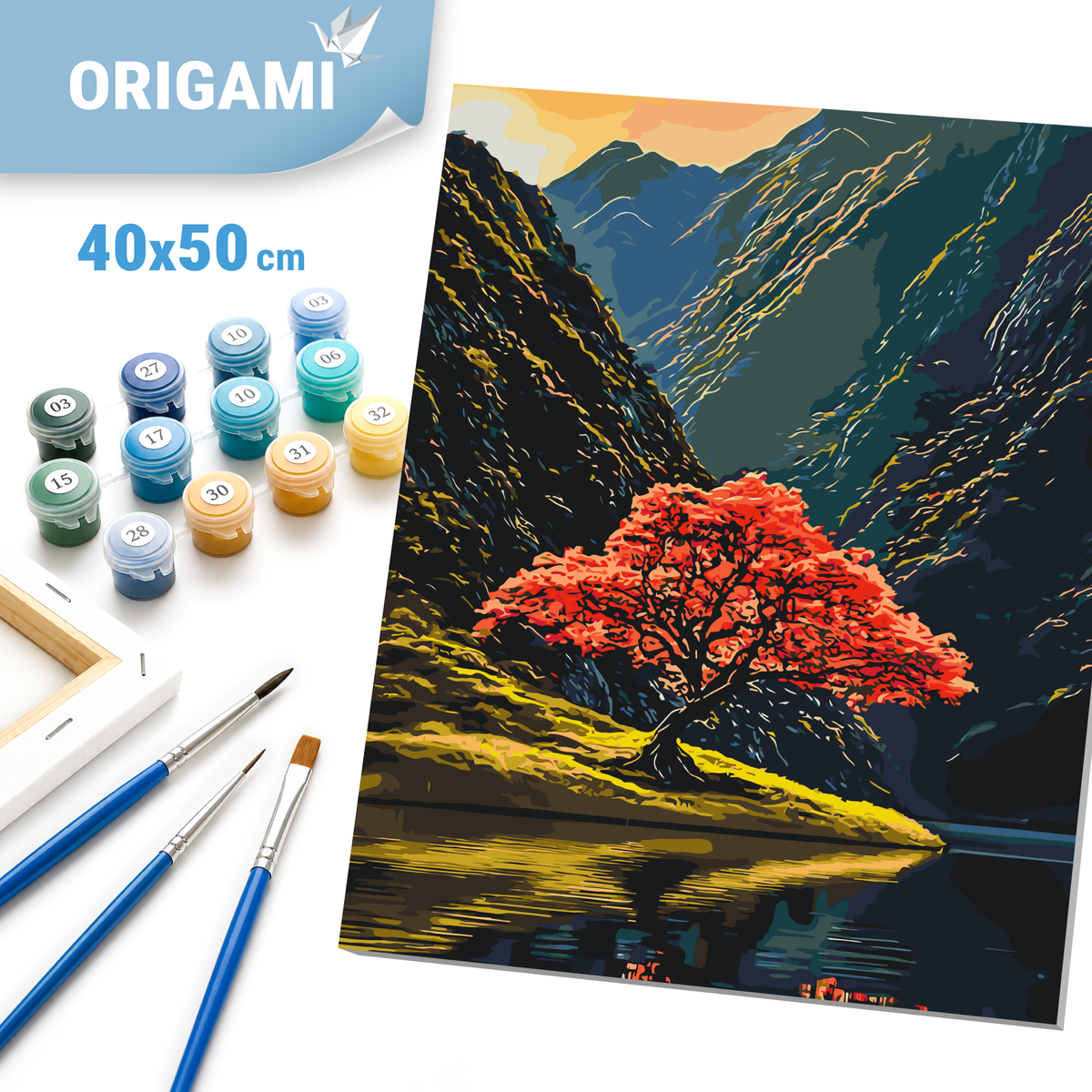 Számfestés kereten 40×50 cm tájkép – Fa a hegyek között LW 3514