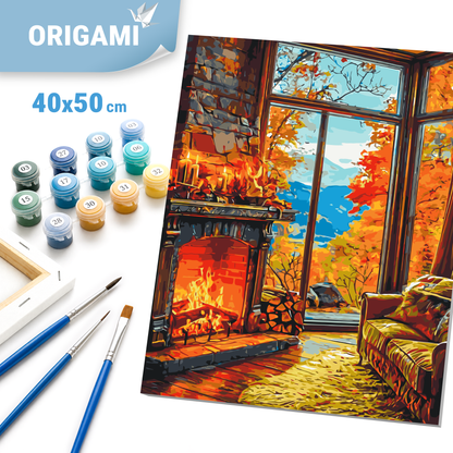Számfestés kereten 40×50 cm tájkép – Az őszi kandalló melege LW 3518
