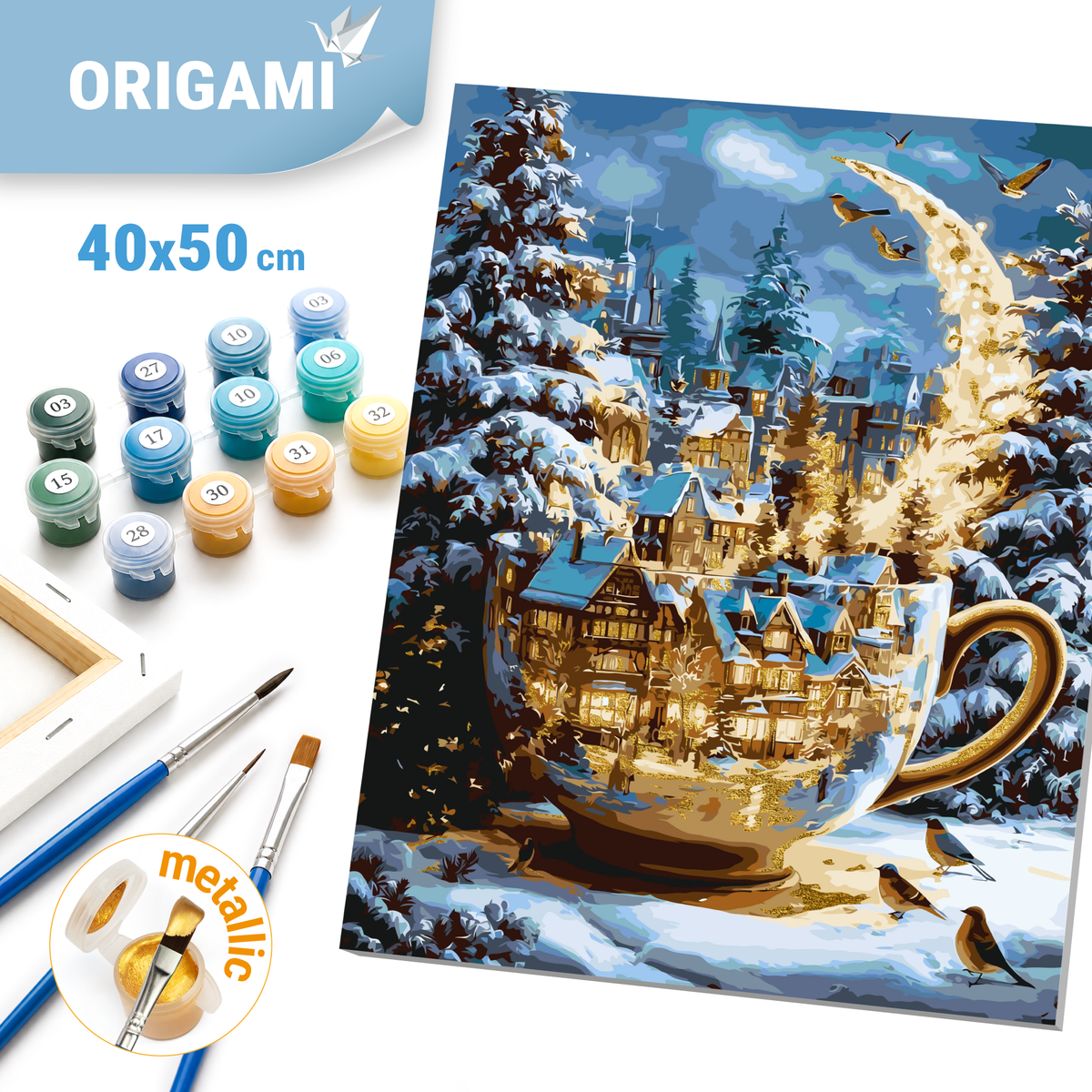 Paint by numbers on a 40*50 cm frame Winter Night of Christmas Miracles with Metallic Paints LW 3551