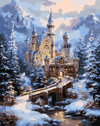 Paint by Numbers on a 40*50 cm frame Winter Landscape. Castle in Winter Mountains LW 3553