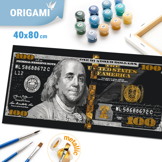 Számfestés kereten 40×80 cm Franklin. Dollár (100 dollár) arany fémes színekkel LW 5100