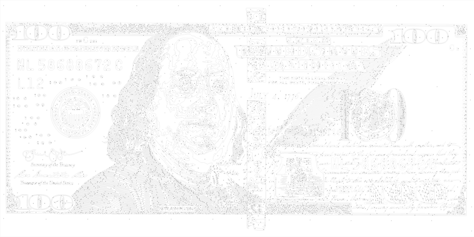 Számfestés kereten 40×80 cm Franklin. Dollár (100 dollár) arany fémes színekkel LW 5100