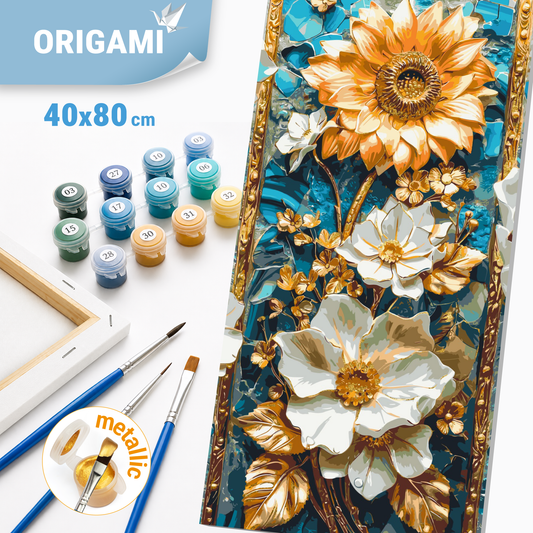 Paint by Numbers on a 40x80 cm frame - Delicate Flowers - Flowers with Metallic Paints - LW 5101