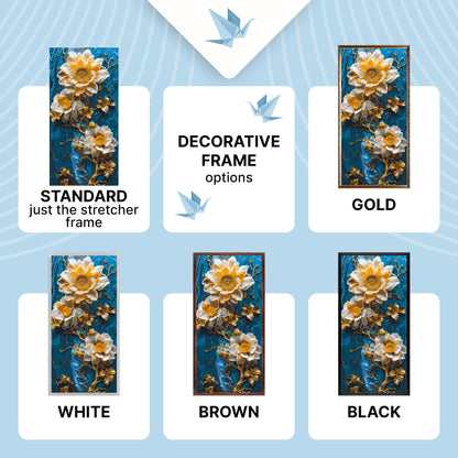 Számfestés kereten 40×80 cm – Virágok kék háttéren fémes festékekkel – Virágok – LW 5102