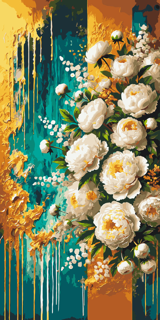 Számfestés kereten 40×80 cm Virágok. Arany inspiráció fémes színekkel LW 5109