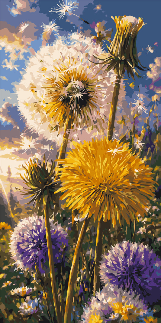 Napsütötte pitypangok – számfestés 40×80 cm