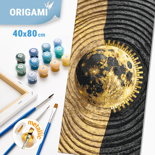 Számfestés kereten 40×80 cm cm – Absztrakció: nap. Tájkép fémes színekkel LW 5112