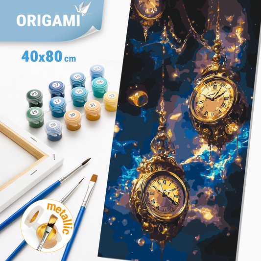 Paint by Numbers on a 40x80 cm frame - Magic Clock with Metallic Paints (Gold) - Universe - LW 5113