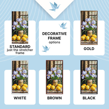 Számfestés kereten 40×80 cm – Íriszek citromokkal – Virágok/Csendélet – LW 5117