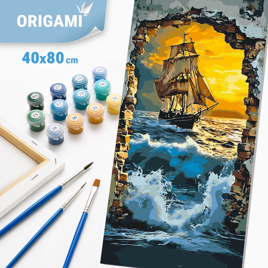 Számfestés kereten 40×80 cm cm – Hajó a tengeren. Tájkép LW 5119