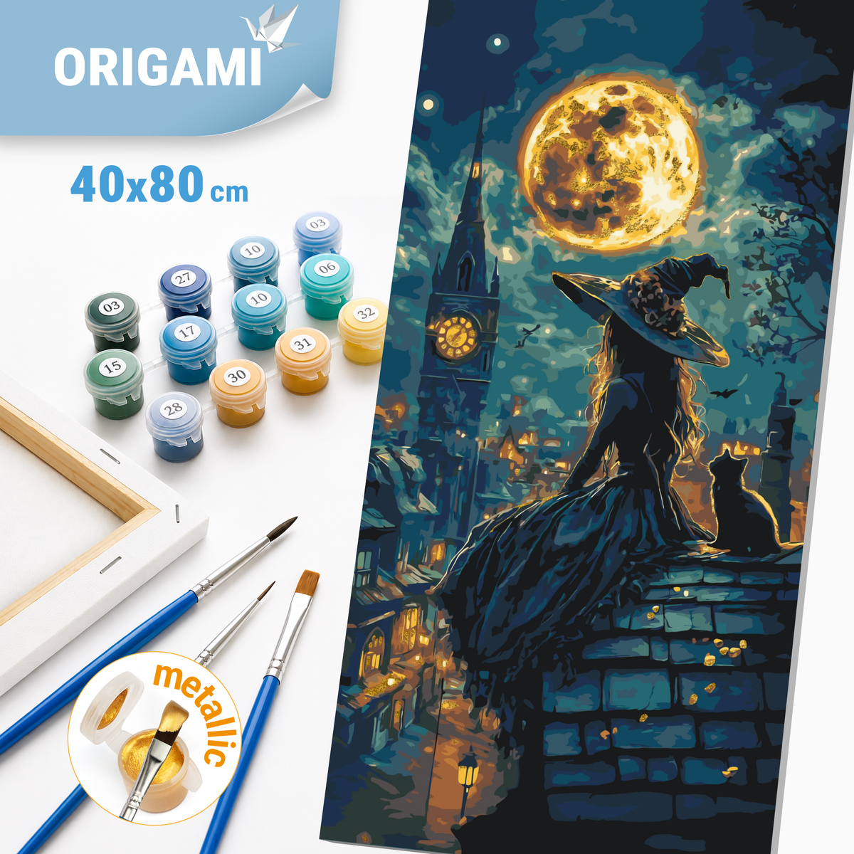 Számfestés kereten 40×80 cm Fiatal boszorkány fémes színekkel LW 5130