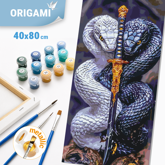 Számfestés kereten 40×80 cm cm – A kard őrzői (kígyók). Állatok fémes színekkel LW 5136