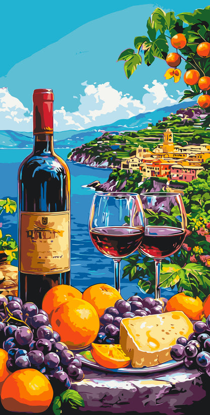 Számfestés kereten 40×80 cm Tájkép/Csendélet borral és gyümölccsel, tengerpart LW 5143