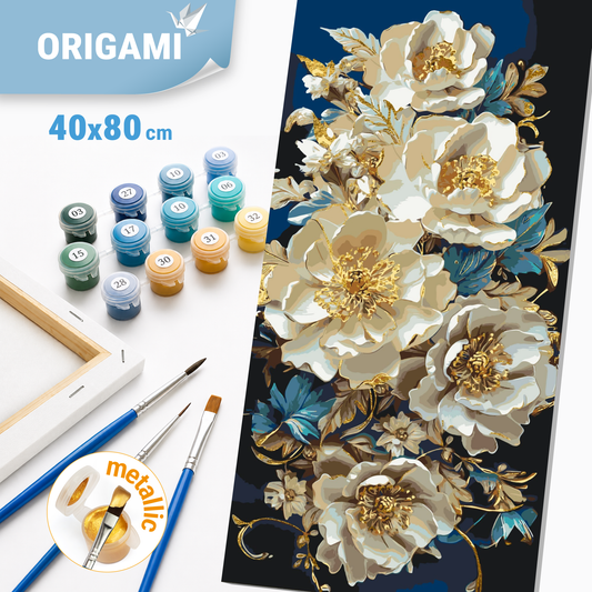 Számfestés kereten 40×80 cm Virágok. Bazsarózsák fémes színekkel LW 5166