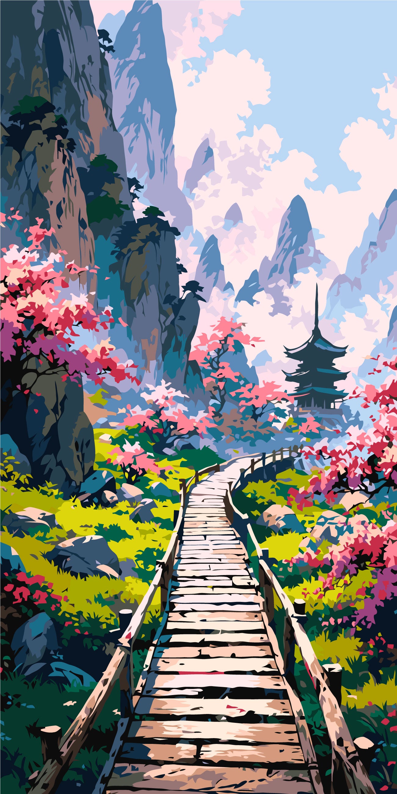 Számfestés kereten 40×80 cm tájkép - Rejtélyes japán kert LW 5169