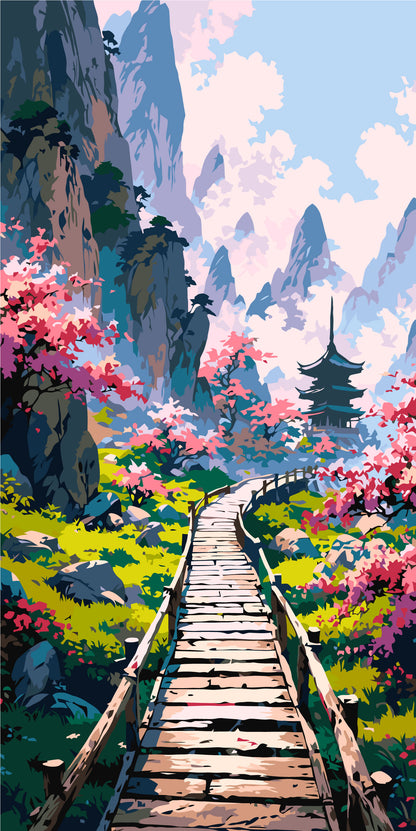 Számfestés kereten 40×80 cm tájkép - Rejtélyes japán kert LW 5169