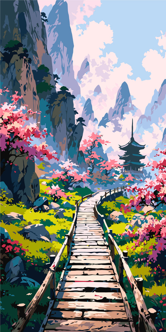 Számfestés kereten 40×80 cm tájkép - Rejtélyes japán kert LW 5169