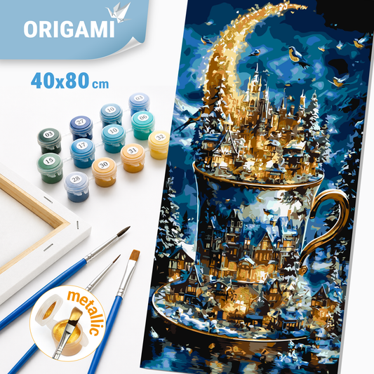 Számfestés kereten 40×80 cm Téli táj fémes színekkel LW 5179