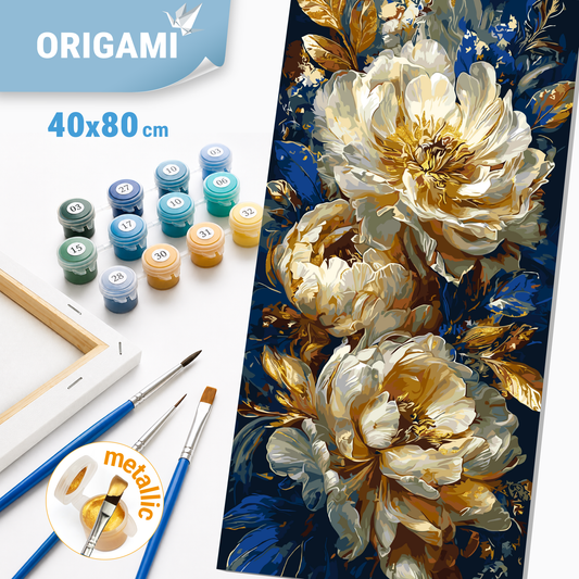 Paint by Numbers on a 40x80 cm frame - Luxurious Peonies - Flowers with Metallic Paints - LW 5181