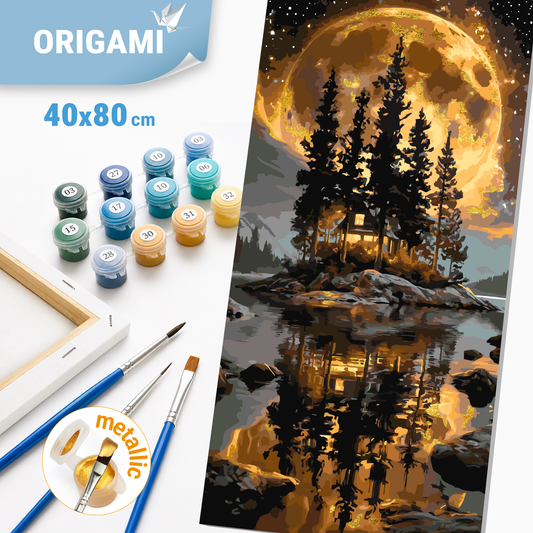 Számfestés kereten 40×80 cm Tájkép sziget a hold alatt fémes színekkel LW 5184