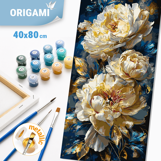 Számfestés kereten 40×80 cm cm – Királyi bazsarózsák. Virágok fémes színekkel LW 5185