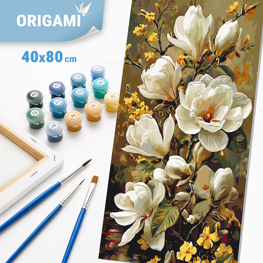 Paint by Numbers on a 40x80 cm frame - Blooming Magnolia - Flowers - LW 5194