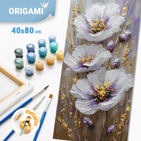 Számfestés kereten 40×80 cm cm – Gyengéd virágok. Virágok fémes színekkel LW 5207