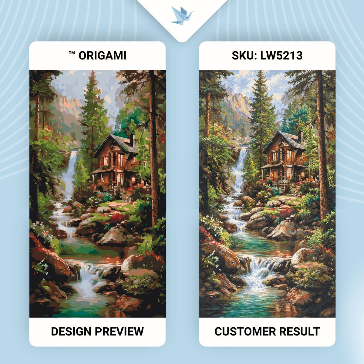 Számfestés kereten 40×80 cm – Házikó a vízesésnél – Tájkép – LW 5213