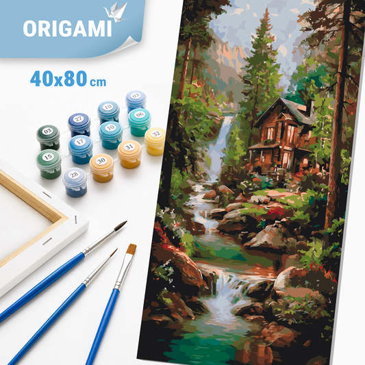 Számfestés kereten 40×80 cm cm – Kis ház a vízesésnél. Tájkép LW 5213
