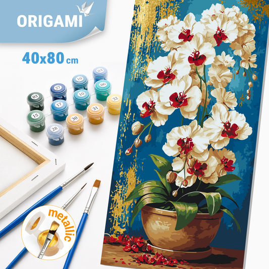 Számfestés kereten 40×80 cm cm – Királyi orchideák. Virágok fémes színekkel LW 5217