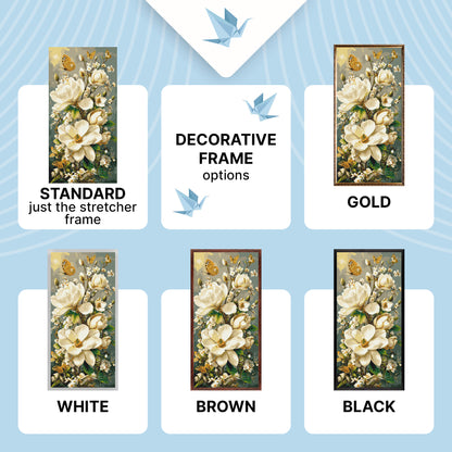 Számfestés kereten 40×80 cm – Magnóliák és pillangók fémes festékekkel – Virágok – LW 5218