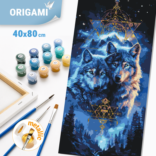 Számfestés kereten 40×80 cm cm – Farkaspár. Állatok fémes színekkel LW 5223