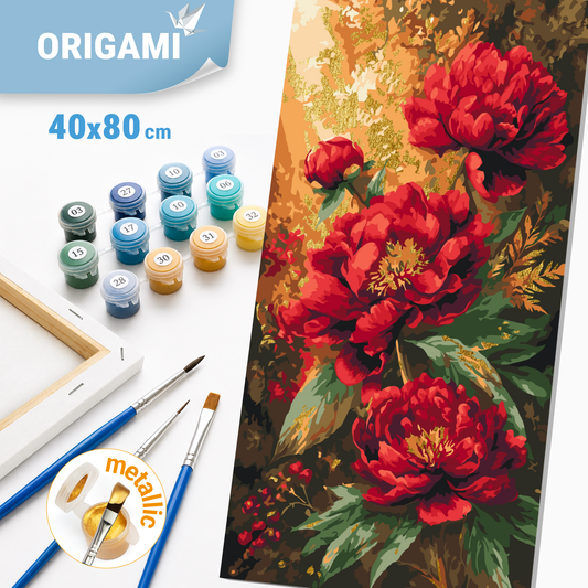 Számfestés kereten 40×80 cm cm – Ragyogó bazsarózsák. Virágok fémes színekkel LW 5224