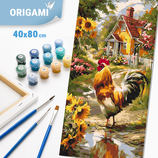 Számfestés kereten 40×80 cm cm – Kakas a kis ház mellett. Állatok/Tájkép LW 5228