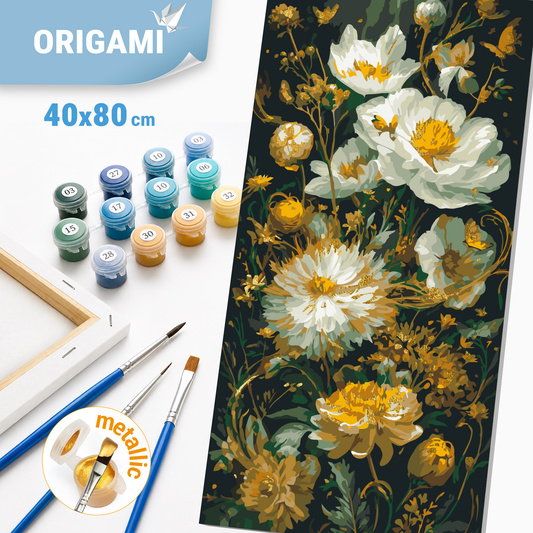 Számfestés kereten 40×80 cm cm – Bazsarózsák. Virágok fémes színekkel LW 5232