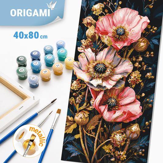 Paint by Numbers on a 40x80 cm frame - Wild Poppies - Flowers with Metallic Paints - LW 5235