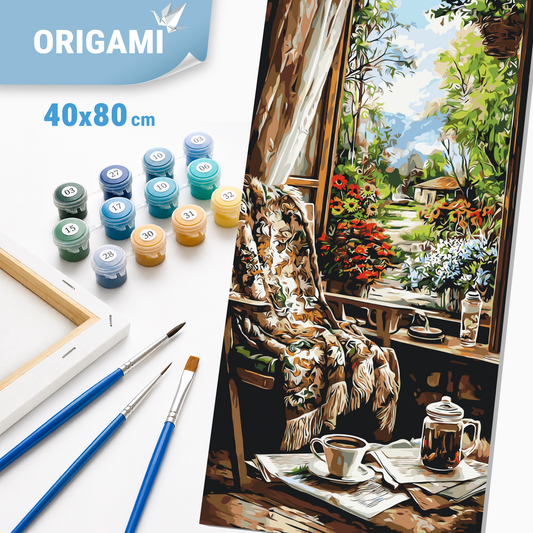 Számfestés kereten 40×80 cm cm – Reggel a kerti házban. Tájkép LW 5238