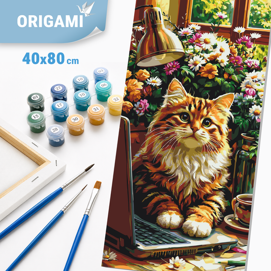 Paint by Numbers on a 40x80 cm frame - Fluffy Office Manager (Cat) - Animals - LW 5246