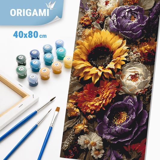 Számfestés kereten 40×80 cm cm – Napraforgó és bazsarózsák. Virágok LW 5254