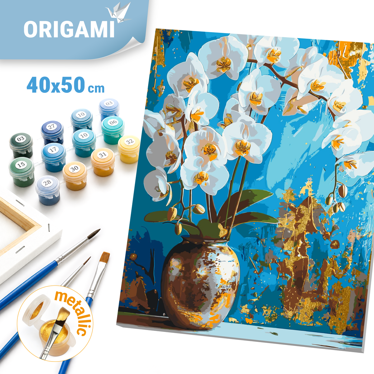Paint by Numbers on a 40*50 cm frame White orchid. Flowers. With metallic paints LW 8100