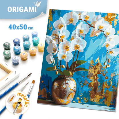 Paint by Numbers on a 40*50 cm frame White orchid. Flowers. With metallic paints LW 8100